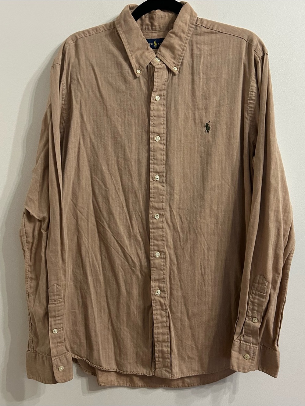 Ralph Lauren Tan Button-Down Shirt with Pony Logo Men’s XL Quiet Luxury Classic